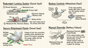 picture on the various redundancies used in the auto swivel seat